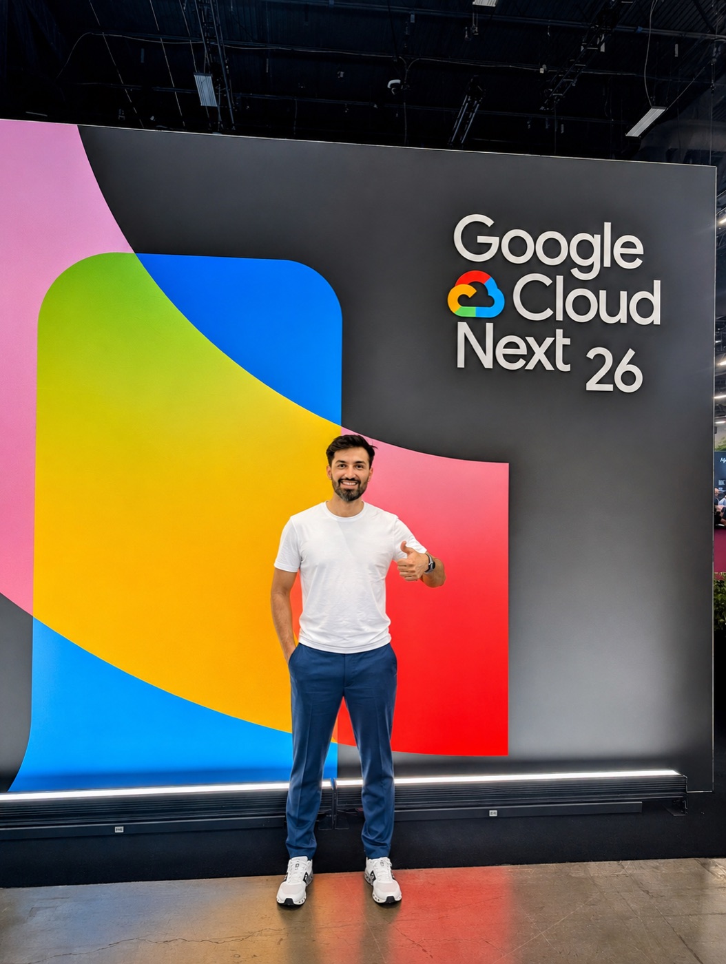 Dr Adnan Akbar at Google Cloud Next '26 in Las Vegas, standing in front of the event wall.