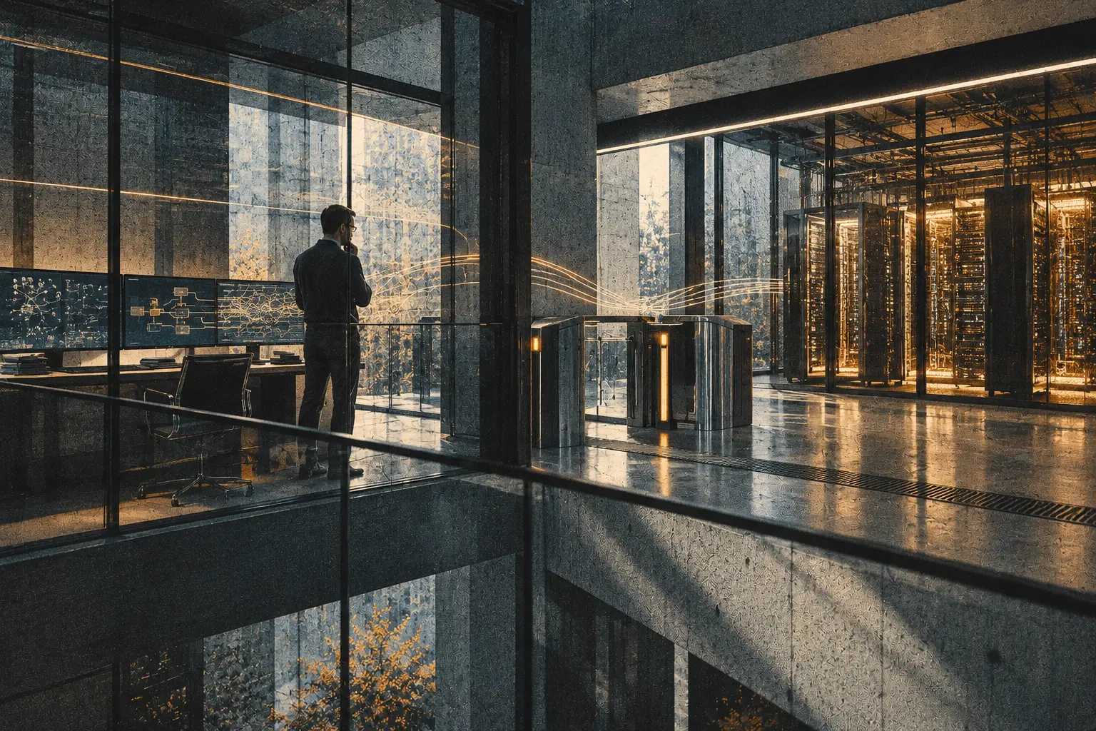 An enterprise engineer reviewing a gated path from agent planning to a high-compute GPU chamber