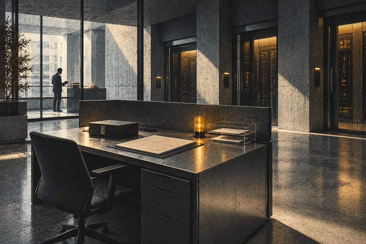 A bounded autonomous workstation with an access case, task ledger, status light and human handoff point in a controlled operations room